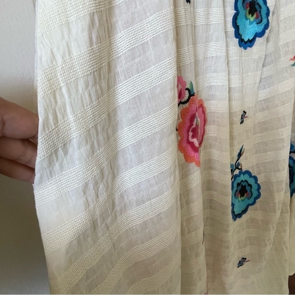 Anthropologie One Shoulder Sundress Ruffles Embroidered Floral Tan Pink Size S - Picture 8 of 13